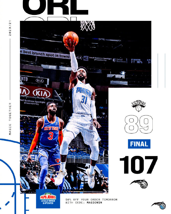 魔术107-89逆转尼克斯 T-罗斯30+6 武切维奇16+17 兰德尔25+7