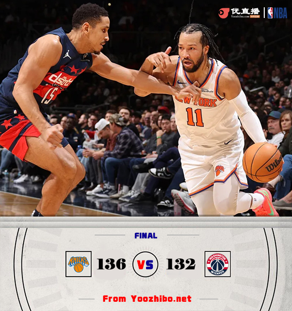 尼克斯136-132战胜奇才 布伦森55+9 唐斯30+14 尚帕尼31+10