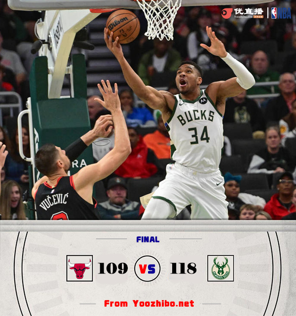 雄鹿118-109战胜公牛 字母哥35+11 利拉德三分9中1 拉文&德罗赞33中8