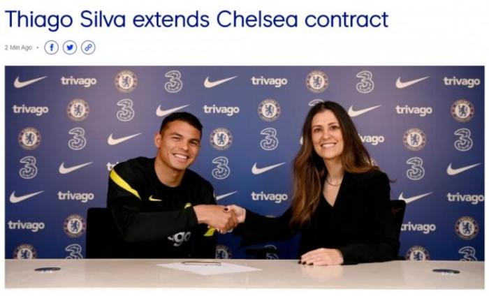 切尔西官方：与蒂亚戈-席尔瓦续约至2023年