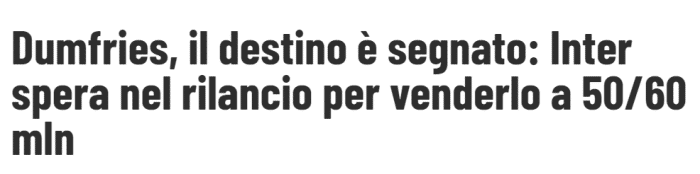 米体：国米目标5-6000万欧出售邓弗里斯