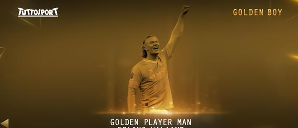 官方：曼城射手哈兰德被都灵体育报评为2023年度最佳球员