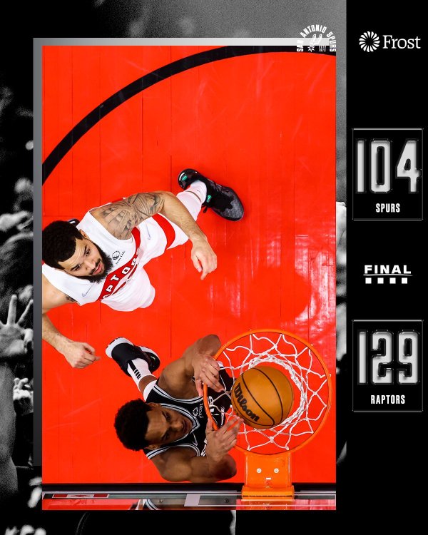 猛龙129-104战胜马刺 范弗里特33+7 西卡18+12+5 珀尔特尔19+12