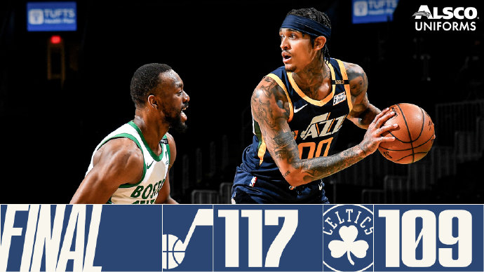 爵士117-109战胜凯尔特人 戈贝尔16+12+4帽 布朗28+5+7