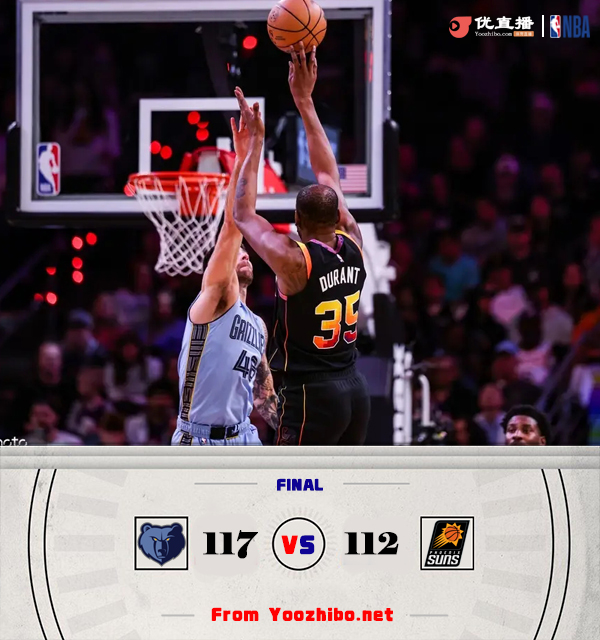 灰熊117-112战胜太阳 JJJ38+10 布克复出20中4 比尔伤退