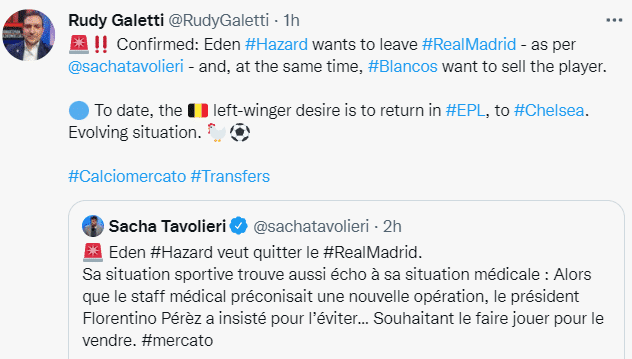 记者：阿扎尔想回切尔西，交易正在推动当中