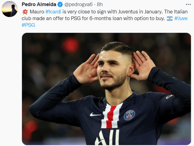 记者：伊卡尔迪接近冬窗租借加盟尤文图斯