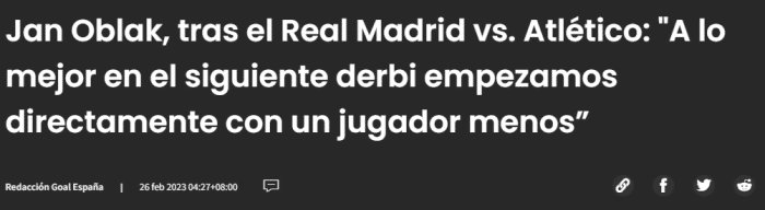 奥布拉克：下次踢皇马我们就该10人开场