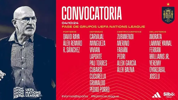 西班牙国家队名单新发布：亚马尔尼科领衔，勒诺尔芒伤缺憾别