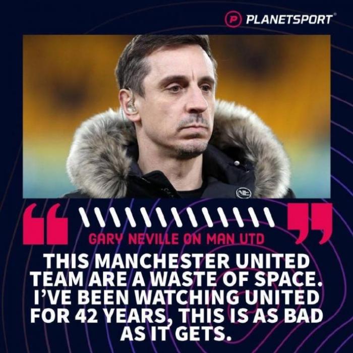内维尔：看了曼联42年，这支曼联是绝对的废物