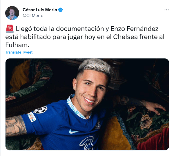 Tyc记者：恩佐具备今晚出战富勒姆资格