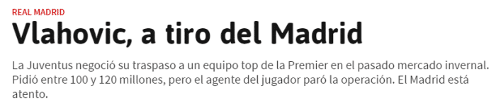 阿斯：皇马可能在今夏签弗拉霍维奇