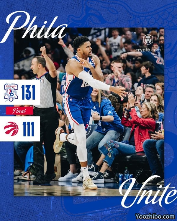 76人131-111战胜猛龙  马克西38分 哈登22+5+14 巴恩斯15+10+8伤退