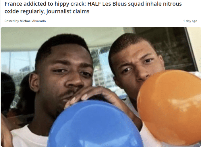记者爆料：法国队一半球员定期吸食笑气