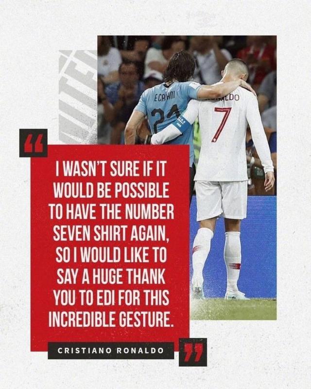 C罗：感激卡瓦尼大度地让出7号