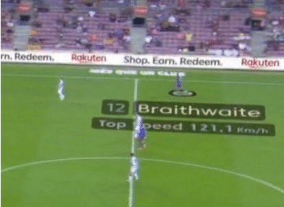 超速了！西甲转播将布秃时速标为121km/h