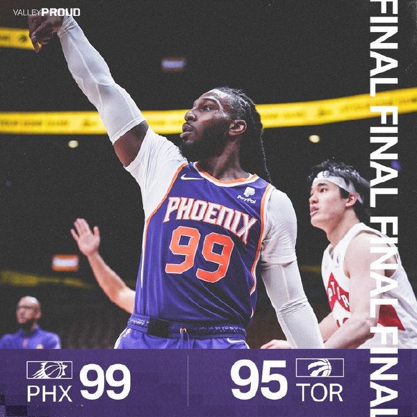 太阳99-95力克猛龙 克劳德19+5 保罗15+12+5 西亚卡姆22+7+7