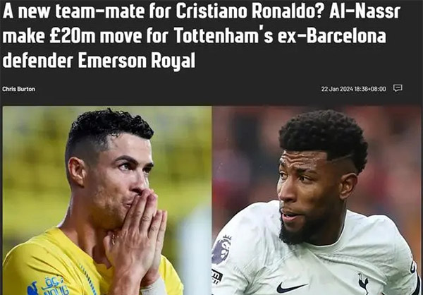 每日邮报：利雅得胜利2000万英镑报价热刺后卫埃默松-罗亚尔遭拒