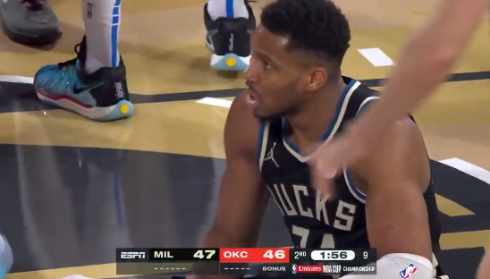 NBA杯冠军战冲突骤起：哈腾捍卫队友，字母哥茫然席地