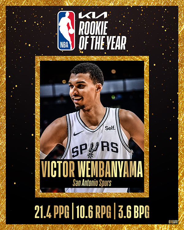 NBA年度大奖揭晓：文班亚马全票获最佳新秀 创纪录成NBA历史第六人