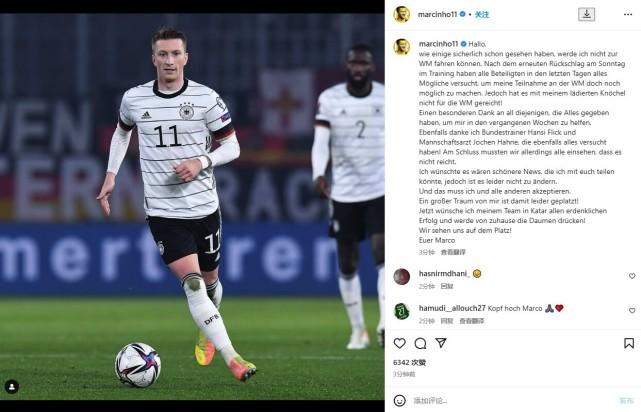 罗伊斯伤别世界杯后心碎发声：我的大梦想破灭了！德国主帅直言太可惜