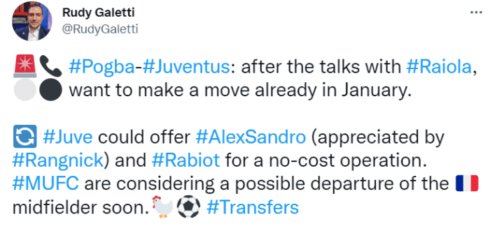 记者：尤文有意在冬窗签回博格巴