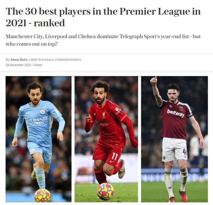 外媒评英超2021年30大球星：萨拉赫第一