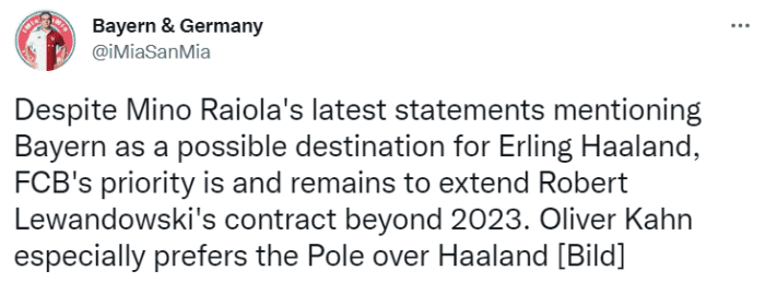 图片报：拜仁的首要任务是续约莱万，不是签哈兰德