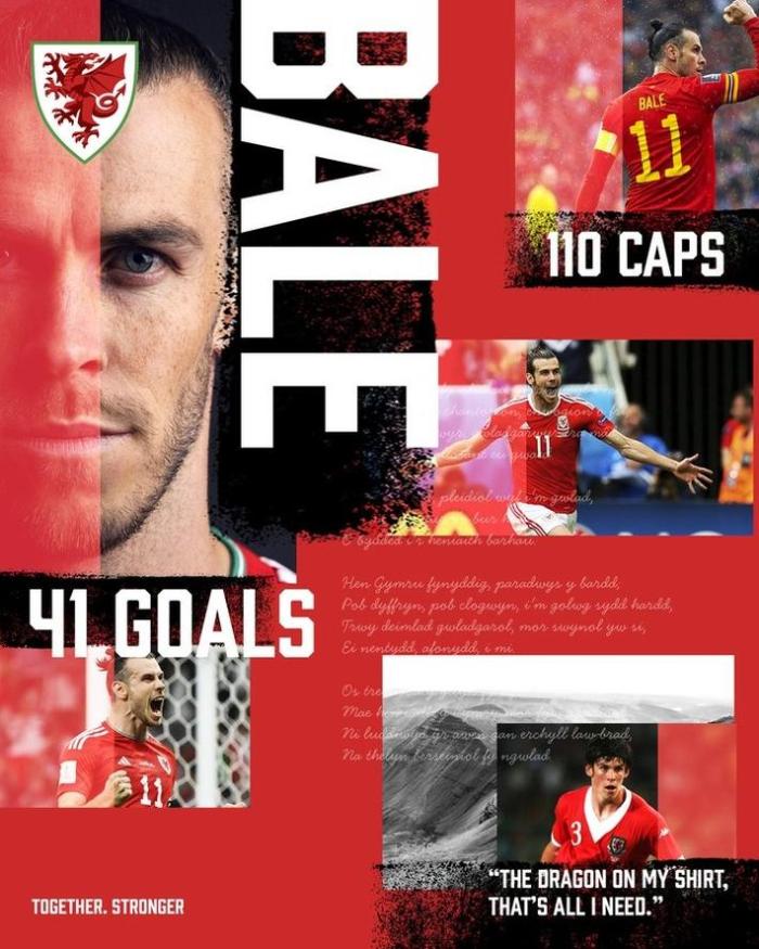 贝尔创造队史纪录，第110次代表威尔士出场