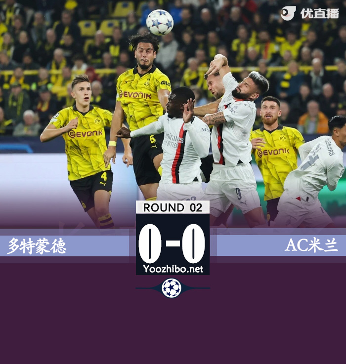米兰0-0多特遭两连平 吉鲁普利西奇失良机米兰连场0进球